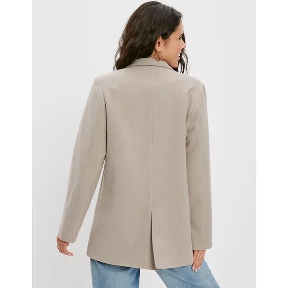 American Eagle AE Women's Solid Blazer Medium Tan Long Modern Office Workwear - Picture 2 of 10